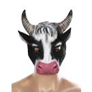 Adult Holstein cow mask with sculpted horns and spotted pattern