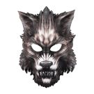 Adult dark wolf half-face mask with sculpted grey-black ombré fur and pointed ears