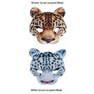 Adult snow leopard half-face mask with sculpted ears and spotted pattern in brown variant