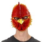 Adult rooster mask with red orange yellow feather texture and sculptured comb