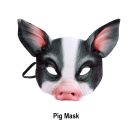 Adult pig mask with black and white fur pattern and pink snout