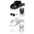 Black rhinestone fringe cowboy hat with bandana and heart sunglasses set