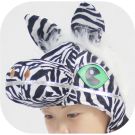 Zebra headpiece with 3D sculptured head and black-white stripes on white background