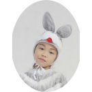 Grey rabbit headband with upright plush ears and red nose