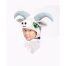 Kids white plush goat headpiece with curved horns and floppy ears