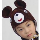 Kids brown bear hood with structured ears and embroidered face detail