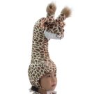 Kids giraffe headpiece with plush spotted ears and brown-tipped horns on yellow-tan fabric