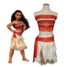 Two-piece island costume with gold foil geometric patterns and white lace overlay
