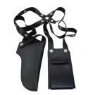 Close-up of adjustable snap-button closure system on tactical shoulder holster harness