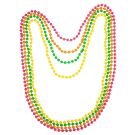 Five neon beaded necklaces in pink, orange, yellow, green and rainbow gradient on white background