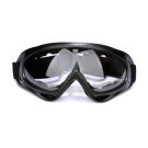 Adult black jockey goggles with clear curved lens and adjustable strap