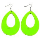 Neon green oversized teardrop hoop earrings with cut-out centre for 80s costume