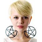 Adult Black Pentagram Hoop Earrings - 80s Gothic Statement Accessory - alternate view 4
