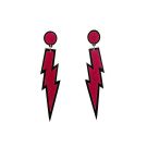 80s rock star lightning bolt earrings showing circular stud and dangle pendant construction