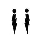 Adult 1980s black glitter lightning bolt dangle earrings with circular stud tops