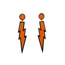 Orange glitter lightning bolt dangle earrings with black trim on white background