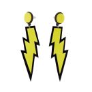 Adult 80s Lightning Bolt Earrings - Neon Yellow Glitter Stud Dangles - alternate view 6