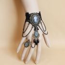 Adult Victorian Gothic Hand Chain Bracelet Ring Set - Black Lace Cameo - alternate view 7