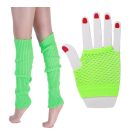 42cm neon green leg warmers with vertical ribbed knit texture scrunched on legs
