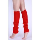 Red leg warmers with vertical ribbed knit texture and slouched styling