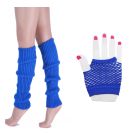 Adult electric blue fishnet fingerless gloves with diamond mesh pattern for 80s costume