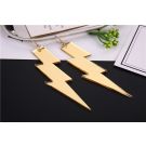 Gold lightning bolt earrings with mirror finish and fish-hook wires