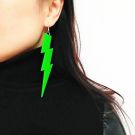 Neon green lightning bolt drop earrings with glitter finish