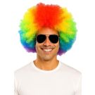 Adult rainbow afro wig with spectrum colour bands from red to purple