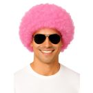 Bright pink afro wig with full curly volume for 70s disco costume