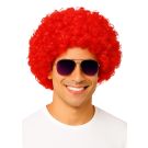 Adult bright red afro wig with full curly volume and rounded silhouette