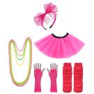 Adult 80s neon costume accessory set with pink tutu and fishnet gloves
