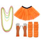 Womens 80s Neon Costume Accessory Set with Tutu and Fishnet Gloves