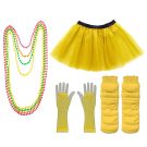 Ladies 80s Neon Accessory Set - Yellow Tutu, Fishnet Gloves, Leg Warmers & Beads - alternate view 6