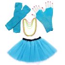 Womens 80s Neon Costume Accessories - Blue Tutu Leg Warmers Gloves - alternate view 6