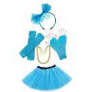 Adult turquoise 80s costume set with tutu skirt and fishnet accessories