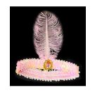 Pink 1920s flapper headband with feather plume and jeweled medallion