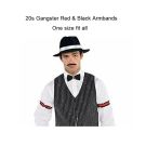 1920s sleeve garters styled on upper arm with pinstripe vest and bow tie