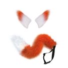 Orange and white fox wolf ears and tail set with clips on white background