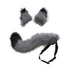 Grey fox ears with black tips and metal clips for headband attachment