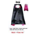 Kids reversible superhero cape in black satin with hot pink lining and matching eye mask