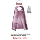 Reversible baby pink and silver satin superhero cape with felt mask for kids