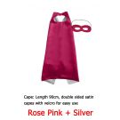 Rose pink and silver reversible superhero cape with matching eye mask for kids