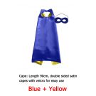 Kids blue superhero cape with gold lining and matching eye mask