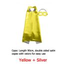 Kids yellow and silver reversible superhero cape with domino mask