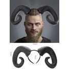 Adult black ram horns headband with curved spiral horns and ribbed texture detail