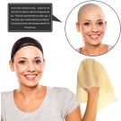 Flesh-toned latex bald cap with mesh wig net for theatrical costume makeup