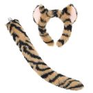 Leopard ears headband and tail set with spotted plush fur and pink inner ear detail