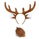 Brown plush deer antlers headband with bendable wire frame and 3D ears