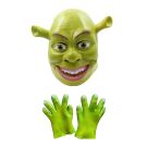Complete ogre mask and gloves set in bright green with facial features and hand details