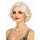 Platinum blonde vintage Hollywood wig with finger waves and pin curls, front view showing sculpted Marcel waves at crown